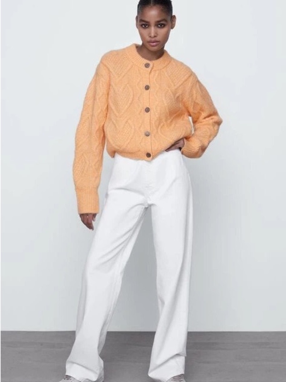 Zara Peach Knit Cardigan with Decorative Button
